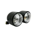 PHARE/OPTIQUE MOTO AVOC DOUBLE DIAM 90 mm LAMPE H4 + FEU DE POSITION NOIR MAT ENTRAXE DE FIXATION 210mm (HOMOLOGUE CE)