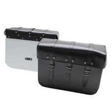 PANNIERS FOR MOPED SPORFABRIC R80 VINTAGE STYLE -METALIC BACK-  (43x33x16cm) -(FASTENING STRAPS) (BLACK LEATHER EFFECT) PAIR