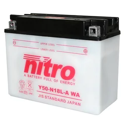BATTERIE 12V 20 Ah N50-N18L-A NITRO CONVENTIONNELLE AVEC ENTRETIEN  (Lg205xL90xH162) (EQUIVALENT Y50-N18L-A)