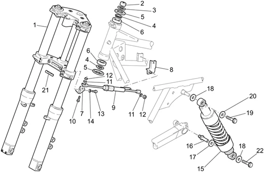Fourche av.-Suspension ar.