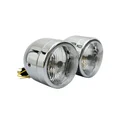 PHARE/OPTIQUE MOTO AVOC DOUBLE DIAM 90 mm LAMPE H4 + FEU DE POSITION CHROME ENTRAXE DE FIXATION 210mm (HOMOLOGUE CE)