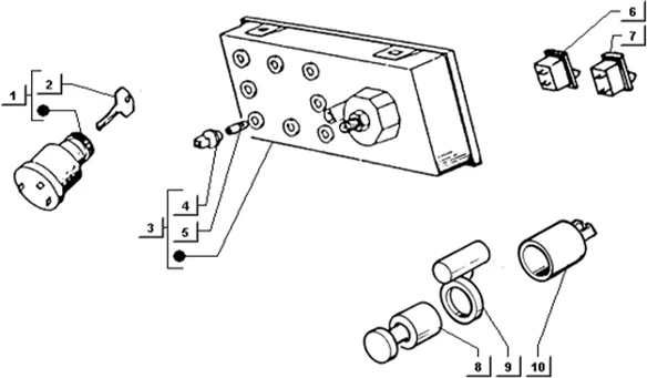 Tableau de bord-commutateur a cle