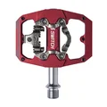 PEDALE VTT PLATEFORME SWITCH CRANK FLIP DOUBLE FONCTION ALU CNC ROUGE FILETAGE 9/16 AVEC PICOTS (PAIRE) (CALES SHIMANO SPD INCLUS) 85x70mm