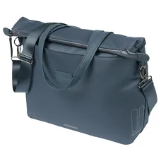 SACOCHE ARRIERE VELO LATERALE SAC ORDINATEUR PORTABLE BASIL MANHATTAN WATERPROOF BLEU DROIT/GAUCHE 12L FIXATION HOOK ON (12x38x30cm) FERMETURE PLIANT ANTI-PLUIE