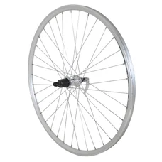 WHEEL FOR TREKKING BIKE- 700X35 REAR ER10 -ALUMINIUM DOUBLE-WALLED- SHIMANO HUB - SILVER -QUICK RELEASE- CASSETTE 9/8 Speed