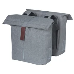 DOUBLE BAG FOR BICYCLE -REAR- BASIL CITY- LIGHT GREY 28/32Lt - ON CARRIER WITH VELCRO TAPES (30x18x49cm) WITH FOLDABLE TOP COVER