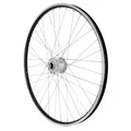 WHEEL FOR TREKKING BIKE- 700x35 FRONT - ER10 ALU BLACK - DOUBLE WALL- SILVER SHIMANO HUB- DYNAMO 6 VOLT-3W (FOR LIGHT SET) - COMPATIBLE V-BRAKE - SOLID SPINDLE.