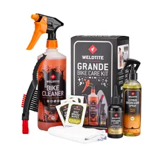 WELDTITE GRANDE BIKE CARE KIT - Contains 1 BIKE CLEANER SPRAY 1lt, 1 DEGREASER SPRAY 250ml, 4 DISC BRAKE WIPES, 1 CERAMIC LUBE, 1 WIPE and ET 1 BRUSH  (for carbon, alu frames)