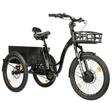 TRICYCLE ELECTRIQUE/VAE CITY LEADER FOX 24" CURTIS 2025 MIXTE NOIR BRILLANT 8V SHIMANO NEXUS MOTEUR ROUE AV BAFANG 36V 45Nm BATTERIE 16,7Ah (LARGEUR HORS TOUT 75cm)
