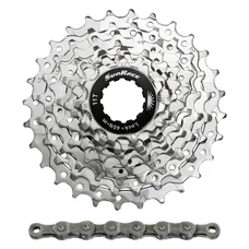 CASSETTE ET CHAINE (PACK) 9V. SUNRACE R91 11-28 ROUTE POUR SHIMANO NICKEL (LIVRE EN BOITE)    (11,12,13,14,16,18,21,24,28)
