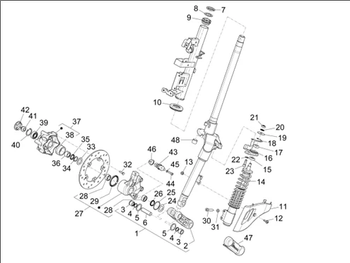 Fourche/tube direction - Ensemble butée dir.