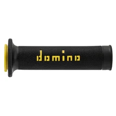 REVETEMENT POIGNEE DOMINO MOTO ON ROAD A010 NOIR/JAUNE OPEN END 120-125mm (PAIRE)