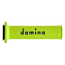 REVETEMENT POIGNEE DOMINO MOTO ON ROAD A010 JAUNE FLUO/NOIR OPEN END 120-125mm (PAIRE)