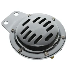 AVERTISSEUR/KLAXON MOTO DC 12V ACIER CHROME 105DB (DIAM 100 mm)  -P2R-