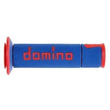 REVETEMENT POIGNEE DOMINO MOTO ON ROAD A450 BLEU/ROUGE OPEN END 120-125mm (PAIRE)