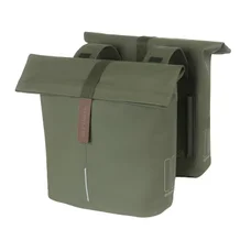 SACOCHE ARRIERE VELO DOUBLE BASIL VEGAN VERT IMITATION CUIR 28/32L FIXATION PORTE BAGAGE FERMETURE PLIANT ANTI-PLUIE AVEC REFLECHISSANT