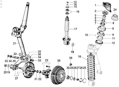 Fourche/tube direction - ensemble butee dir.