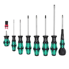 WERA 9527 - BALL GRIP SCREWDRIVER SET 9 Pieces - Slotted, Phillips,Torx - Black/green - German tools for workshop.