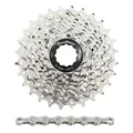 CASSETTE ET CHAINE (PACK) 10V. SUNRACE RS1 11-28 ROUTE POUR SHIMANO (NIVEAU 105) METALLIC ARGENT (LIVRE EN BOITE) (11-12-13-14-15-17-19-21-24-28)