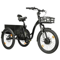 TRICYCLE ELECTRIQUE/VAE CITY LEADER FOX 24" CURTIS 2025 MIXTE NOIR BRILLANT 8V SHIMANO NEXUS MOTEUR ROUE AV BAFANG 36V 45Nm BATTERIE 16,7Ah (LARGEUR HORS TOUT 75cm)