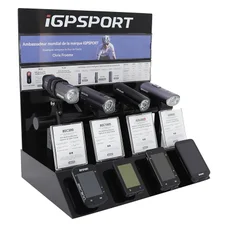 PRESENTOIR PLV IGPSPORT PETIT MODELE POUR GPS / COMPTEURS ET ECLAIRAGES 8 EMPLACEMENTS PRODUITS AU CHOIX TYPE IGS800 / IGS630S / BSC300 /  BSC100S / VS1800  /  VS1200 / VS800 / SR30