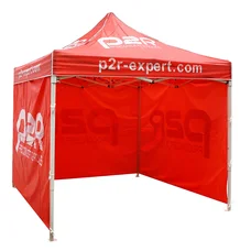 TENTE PADDOCK/BARNUM/TONNELLE  P2R 2,5x2,5M ROUGE/BLANC STRUCTURE ACIER, TOILE POLYESTER OXFORD, HAUTEUR REGLABLE (AVEC CLOISONS)