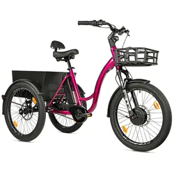 TRICYCLE ELECTRIQUE/VAE CITY LEADER FOX 24" CURTIS 2025 MIXTE BORDEAUX BRILLANT 3V SHIMANO NEXUS MOTEUR ROUE AV BAFANG 36V 45Nm BATTERIE 17,4Ah FREIN ET RETROPEDALAGE
