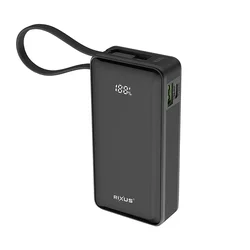 BATTERIE EXTERNE POWER BANK RIXUS 10000 mAh 5V NOIR AVEC INDICATEUR DE BATTERIE, SANGLE DE TRANSPORT COMPATIBLE USB-C / USB-A -RXBP01B