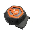 CARTER ALLUMAGE 50 A BOITE KRM PRO RIDE POUR MINARELLI 50 AM6/BETA 50 RR/RIEJU 50 MRT/SHERCO 50 SM-R, SE-R NOIR/ORANGE (PARTIE ALU REVERSIBLE)