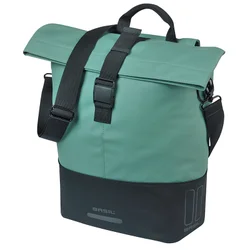 SACOCHE ARRIERE VELO LATERALE SAC BANDOULIERE BASIL COVE SHOPPER VERT ARGENTE/NOIR DROIT/GAUCHE 14/16L FIXATION MIK HOOKS PORTE BAGAGE FERMETURE PLIANT ANTI-PLUIE