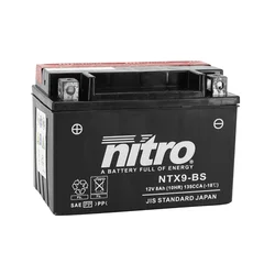 BATTERIE 12V  8 Ah NTX9-BS NITRO MF SANS ENTRETIEN AVEC PACK ACIDE  (Lg150xL87xH105mm) (EQUIVALENT YTX9-BS)