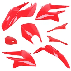 CARROSSERIE/CARENAGE 50 A BOITE ADAPTABLE DERBI 50 SENDA DRD 2011> ROUGE BRILLANT (KIT 8 PIECES)  -P2R-