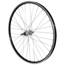 WHEEL FOR MTB- 26" P2R REAR -ALUMINIUM- BLACK DOUBLE-WALLED - ALUMINIUM HUB FOR FREEWHEEL 7/6 Speed SOLID SPINDLE