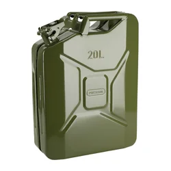 JERRYCAN/BIDON ESSENCE/CARBURANT PRESSOL METAL ARMEE TYPE US VERT 20L  (HOMOLOGUE TUV/EN)