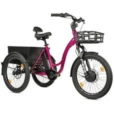 TRICYCLE ELECTRIQUE/VAE CITY LEADER FOX 24" CURTIS 2025 MIXTE BORDEAUX BRILLANT 8V SHIMANO NEXUS MOTEUR ROUE AV BAFANG 36V 45Nm BATTERIE 16,7Ah (LARGEUR HORS TOUT 75cm, DEBATTEMENT 100mm)