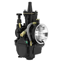 CARBURATEUR TYPE PWK 28 BLACK A BOISSEAU PLAT AVEC POWERJET ET STARTER A TIRETTE (QUALITE PREMIUM) -P2R