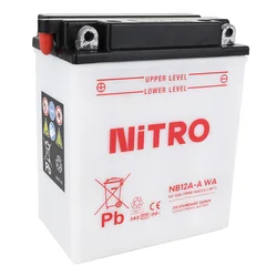 BATTERY 12V 12Ah NB12A-A WA NITRO - WITH MAINTENANCE SUPPLIED WITH ACID PACK (Lg134xWd80xH160) (EQUALS YB12A-A)