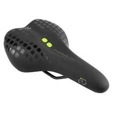 SADDLE- NEWTON FOR URBAN BIKE - ATHLETIC CONFORT DENSITY LINE "UNISEX" BLACK+ GREEN/GREY PATTERN- 270x175mm -BLACK STEEL RAIL
