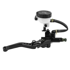 MAITRE CYLINDRE DE FREIN MOTO UNIVERSEL AVANT AVEC BOCAL SEPARE DIAM 45mm ALU CNC NOIR DROIT (COURSE REGLABLE 4 POSITIONS)  -P2R-