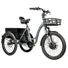 TRICYCLE ELECTRIQUE/VAE CITY LEADER FOX 24" CURTIS 2025 MIXTE GRIS MAT 8V SHIMANO NEXUS MOTEUR ROUE AV BAFANG 36V 45Nm BATTERIE 16,7Ah (LARGEUR HORS TOUT 75cm)