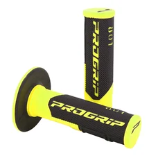 REVETEMENT POIGNEE PROGRIP MOTO OFF ROAD 801 DOUBLE DENSITE FLUO DESIGN JAUNE FLUO/NOIR CLOSED END 115mm (CROSS/MX) (PAIRE)
