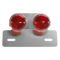 SUPPORT DE PLAQUE IMMATRICULATION AVEC FEU 50 A BOITE/MOTO ALU AVEC FEU ROND ROUGE (1 FAISCEAU PAR FEU) /ARGENT (L 171mm / H 30mm / L 105mm) **  -REPLAY-