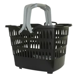 PANIER AVANT PLASTIQUE NOIR FIXATION RAPIDE CLIPS 22.2/31,8mm 19L (Lg38xL28xH30) POIDS MAX. 7.5Kgs POUR TRICYCLE LEADER FOX LOVELO (INCLUS SUPPORT DE FIXATION)