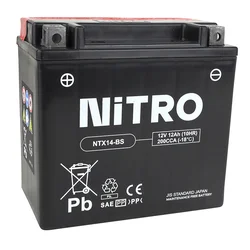 BATTERIE 12V 12 Ah NTX14-BS NITRO MF SANS ENTRETIEN AVEC PACK ACIDE (Lg150xL87xH145mm) (EQUIVALENT YTX14-BS)