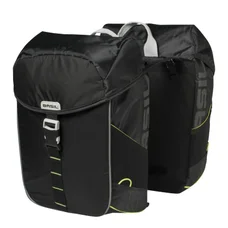 DOUBLE BAG FOR BICYCLE -REAR- BASIL MILES WATERPROOF 32L BLACK/FLUO YELLOW STRIPES (PAIR) (44x14x30cm)- COMPATIBLE MIK SYSTEM.