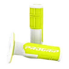 REVETEMENT POIGNEE PROGRIP MOTO OFF ROAD 801 DOUBLE DENSITE FLUO DESIGN BLANC/JAUNE FLUO CLOSED END 115mm (CROSS/MX) (PAIRE)