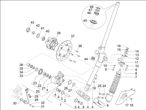 Fourche/tube direction - Ensemble butée dir.