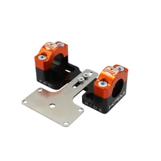 PONTET/SURPONTET RIGIDIFICATEUR 50 A BOITE KRM PRO RIDE POUR GUIDON DIAM 28,6 mm ALU CNC NOIR/ORANGE (AVEC SUPPORT DE COMPTEUR) (PAIRE)