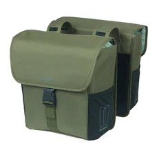 SACOCHE ARRIERE VELO DOUBLE BASIL GO VERT FONCE 32L FIXATION HOOKS ON POUR PORTE BAGAGE