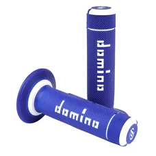 REVETEMENT POIGNEE DOMINO MOTO OFF ROAD A020 BLEU/BLANC CLOSED END 120-123mm (PAIRE)